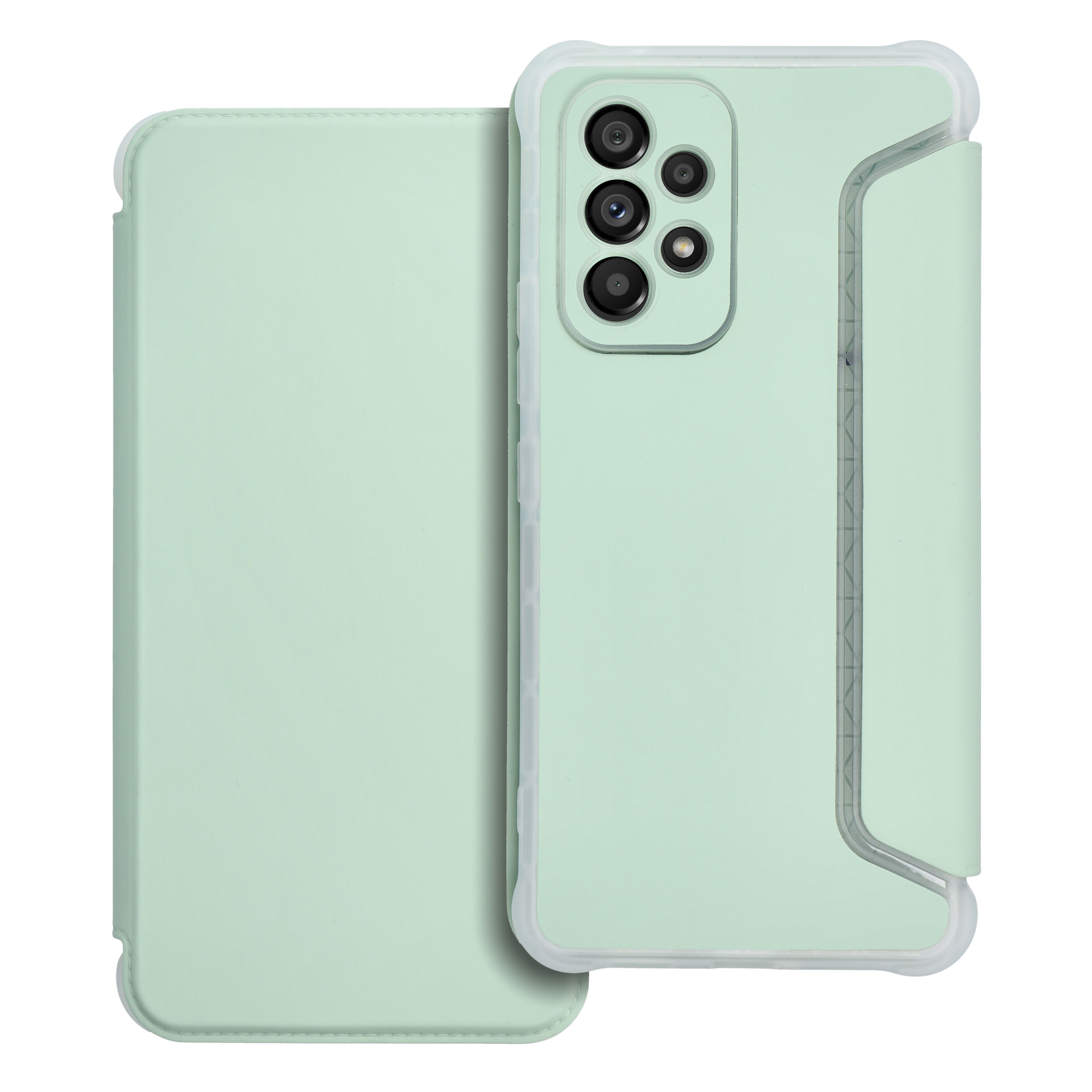 Samsung Galaxy A13 (A135F / A137F) Telefontok - Piano világoszöld könyvtok, áttetsző ütésálló szilikon kerettel
