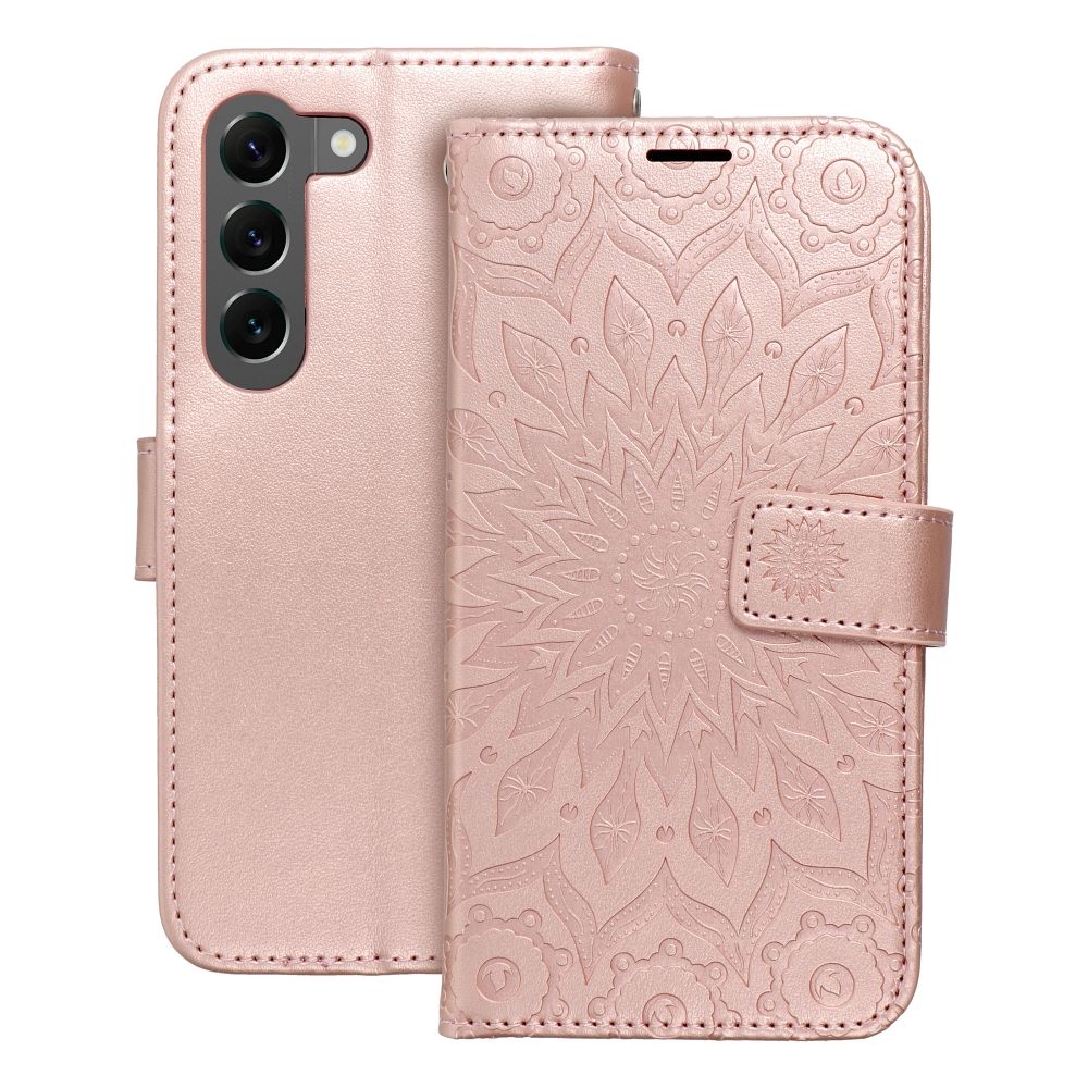 Samsung Galaxy S23 Telefontok - MEZZO mandala mintás rose gold mágneses szilikon keretes könyvtok
