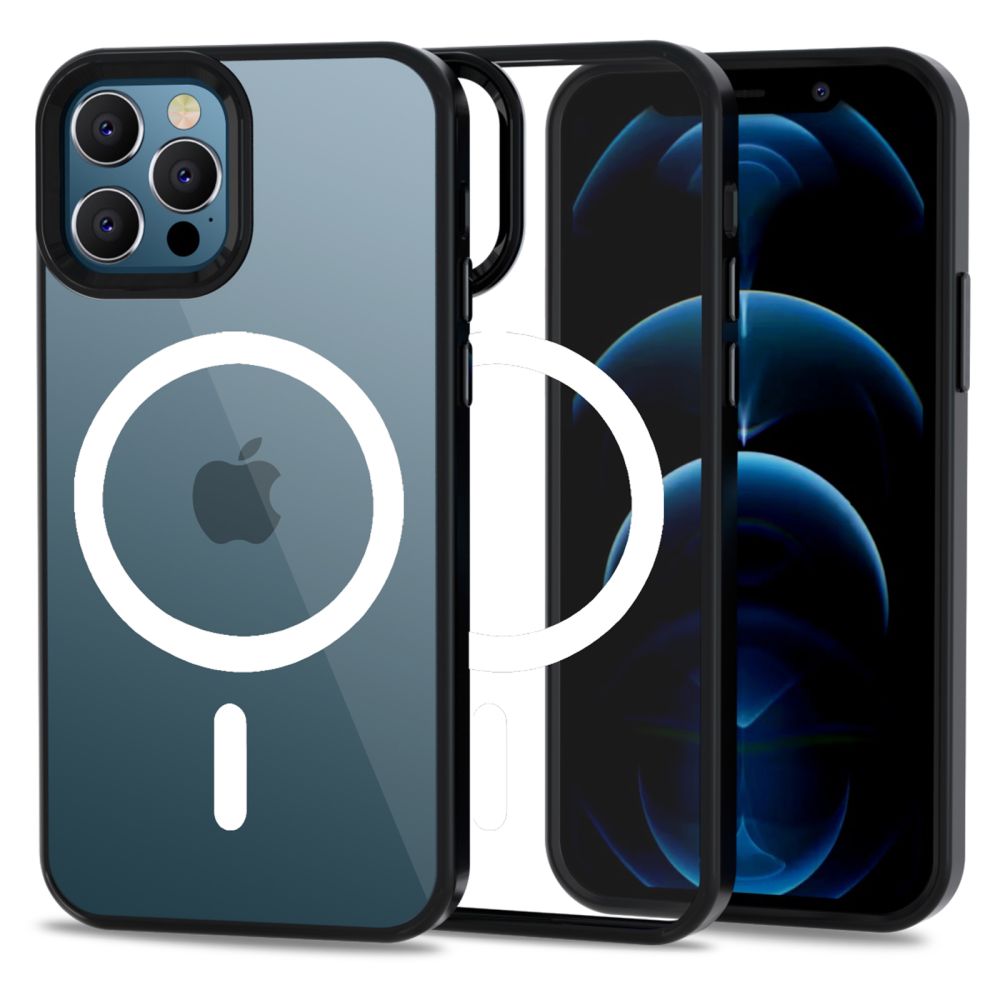 iPhone 12 Pro Telefontok- Tech-Protect Magmat MagSafe kompatibilis átlátszó műanyag hátlap tok, fekete szilikon kerettel