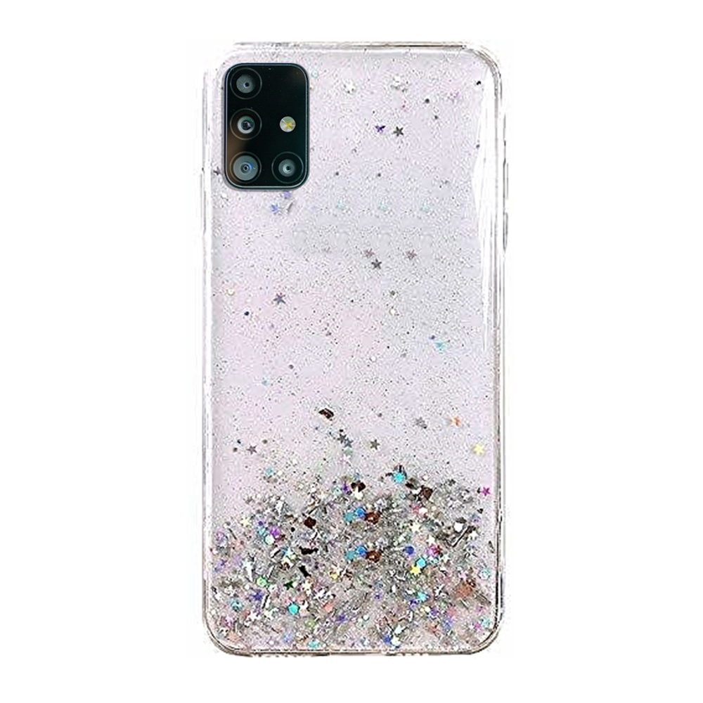 Samsung Galaxy M51 Telefontok - ezüst csillámos átlátszó hátlap tok
