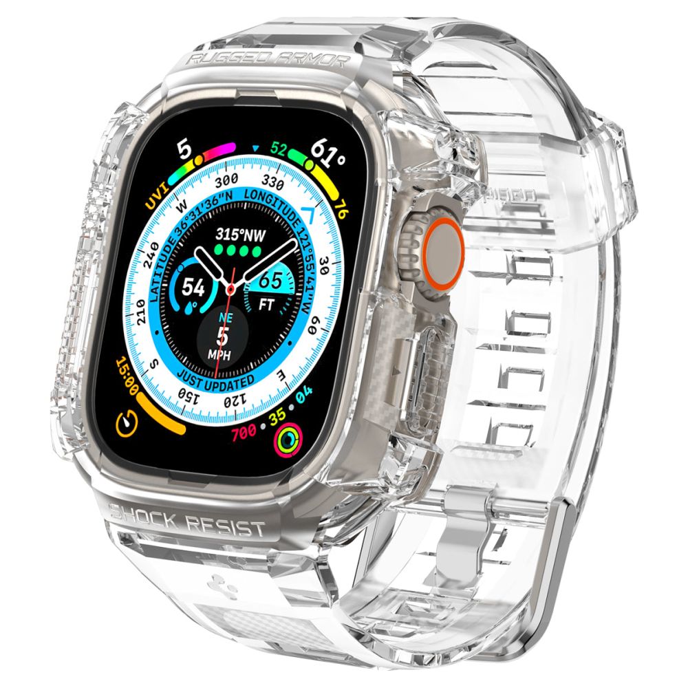 Okosóra szíj+keret - APPLE WATCH ULTRA 1 / 2 (49 MM) okosóra tok + szíj - SPIGEN RUGGED ARMOR ”PRO” CRYSTAL CLEAR