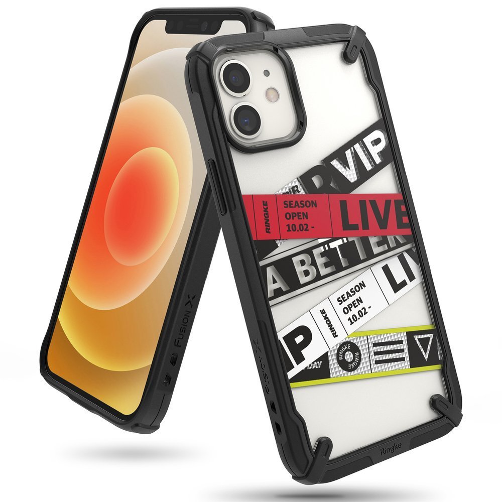 iPhone 12 mini Telefontok- Ringke Fusion X Ticket band2 - mintás/átlátszó ütésálló hátlap tok