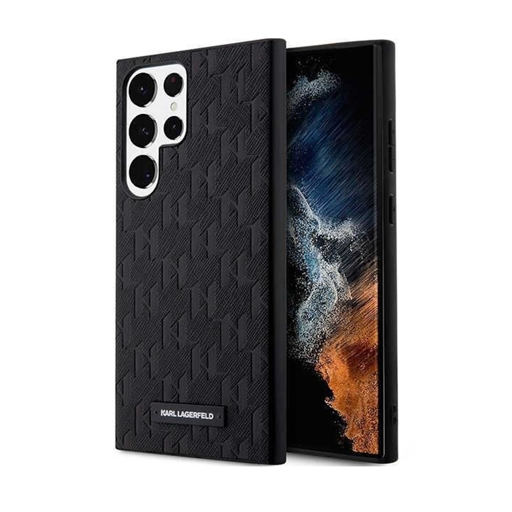 Samsung Galaxy S23 Ultra Telefontok - Karl Lagerfeld Saffiano Mono Metal Logo - fekete hátlap tok