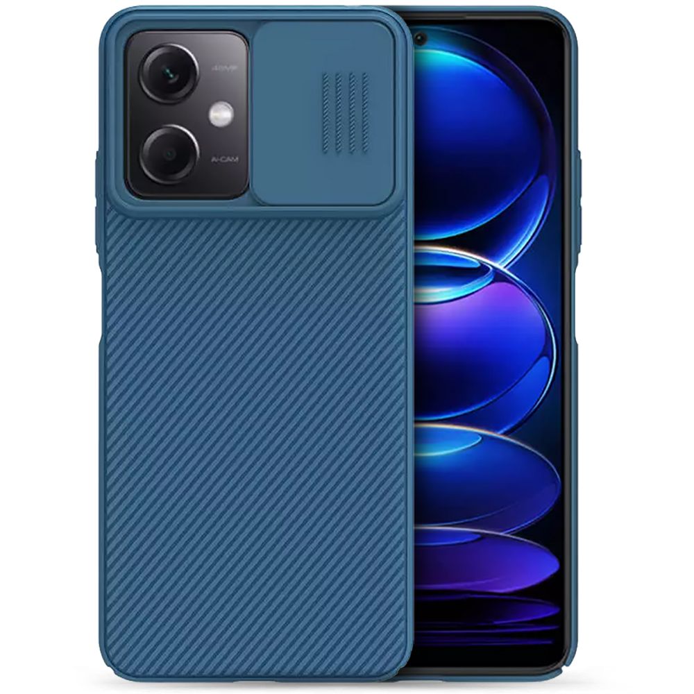 Xiaomi Poco X5 5G Telefontok - Nillkin csúsztatható kameravédős kék hátlap tok