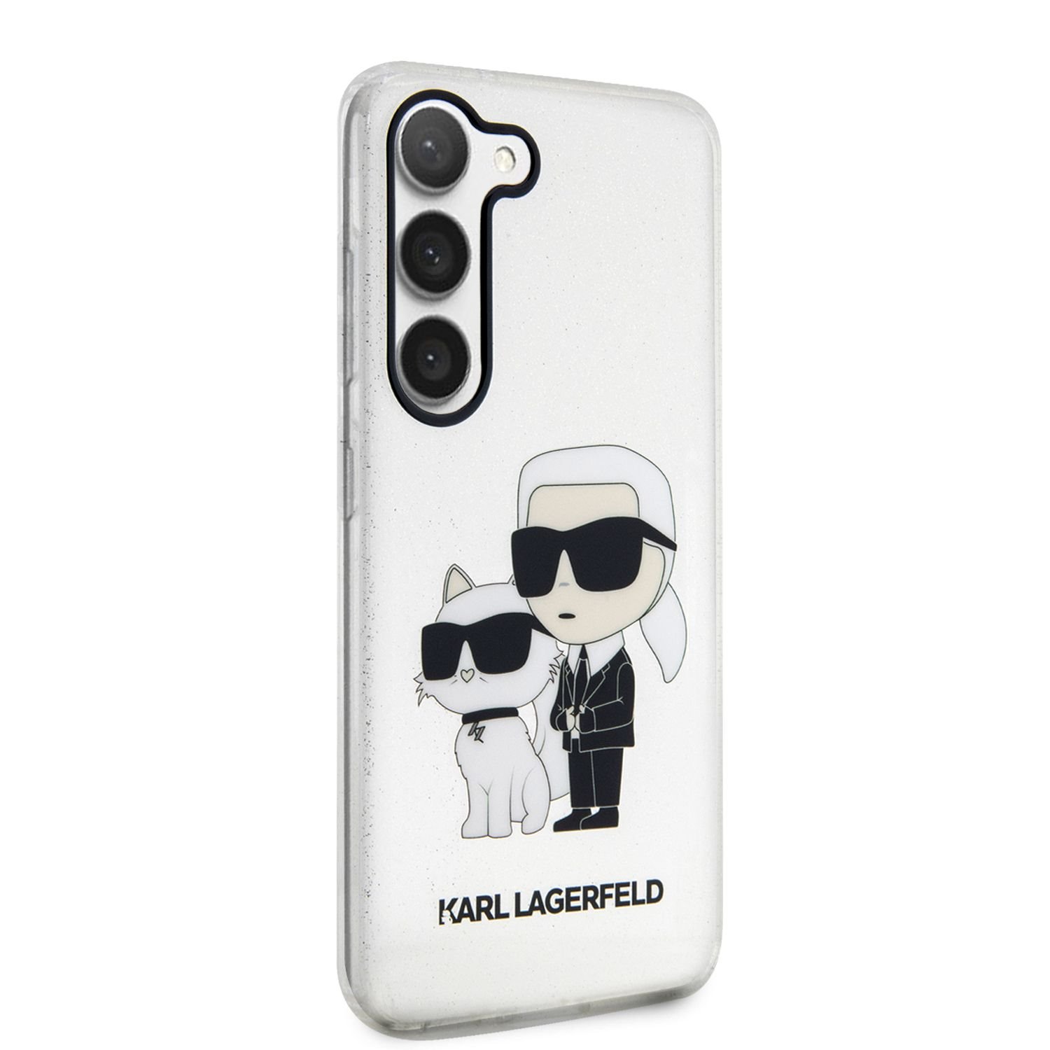 Samsung Galaxy S23 Telefontok - Karl Lagerfeld Karl and Choupette - átlátszó/csillámos műanyag hátlap tok