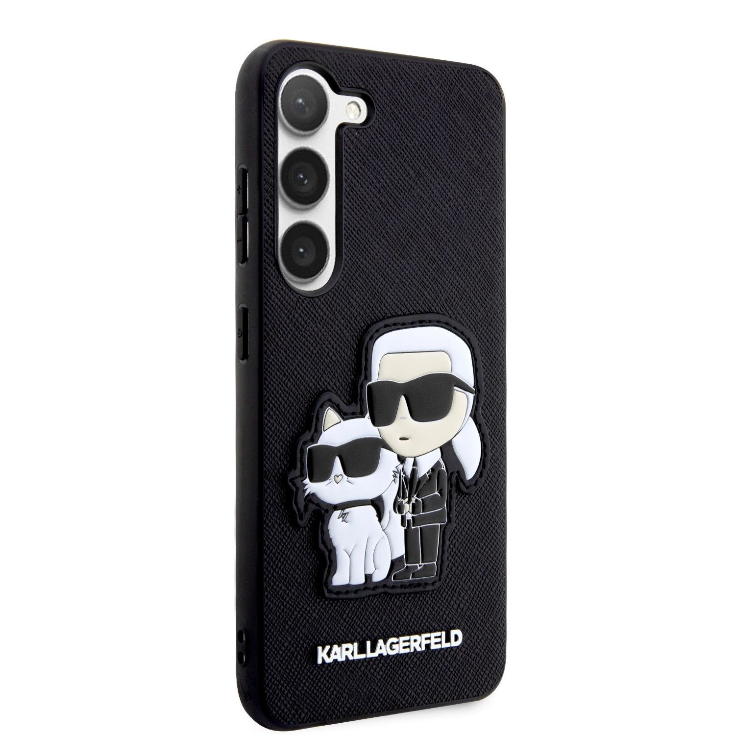 Samsung Galaxy S23+ (S23 Plus) Telefontok - Karl Lagerfeld Saffiano Karl and Choupette - fekete műanyag hátlap tok