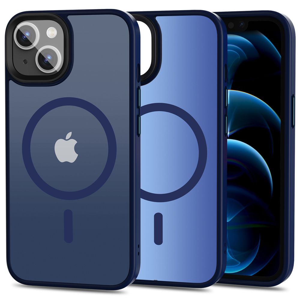 iPhone 13 Telefontok - Tech-Protect Magmat MagSafe kompatibilis kék áttetsző műanyag hátlap tok, kék szilikon kerettel