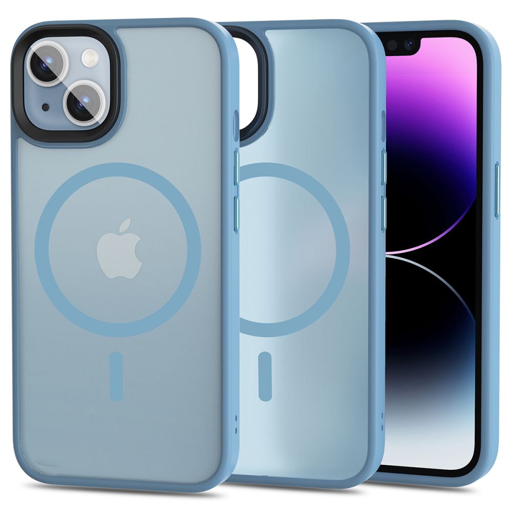 iPhone 14 Telefontok - Tech-Protect Magmat MagSafe kompatibilis világoskék áttetsző műanyag hátlap tok, világoskék szilikon kerettel