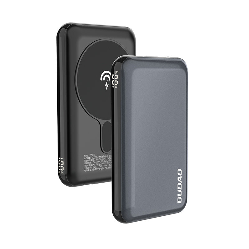 Dudao TGK1 Powerbank - szürke vezetékes (USB-C) és Wireless (MagSafe kompatibilis) power bank 10 000 mAh, 15W