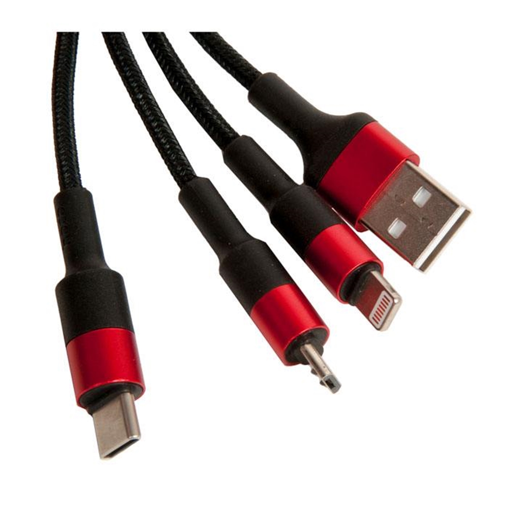 3in1 kábel - Hoco X26 - USB - Lightning / Type-C / MicroUSB fekete/piros kábel 2A, 1m