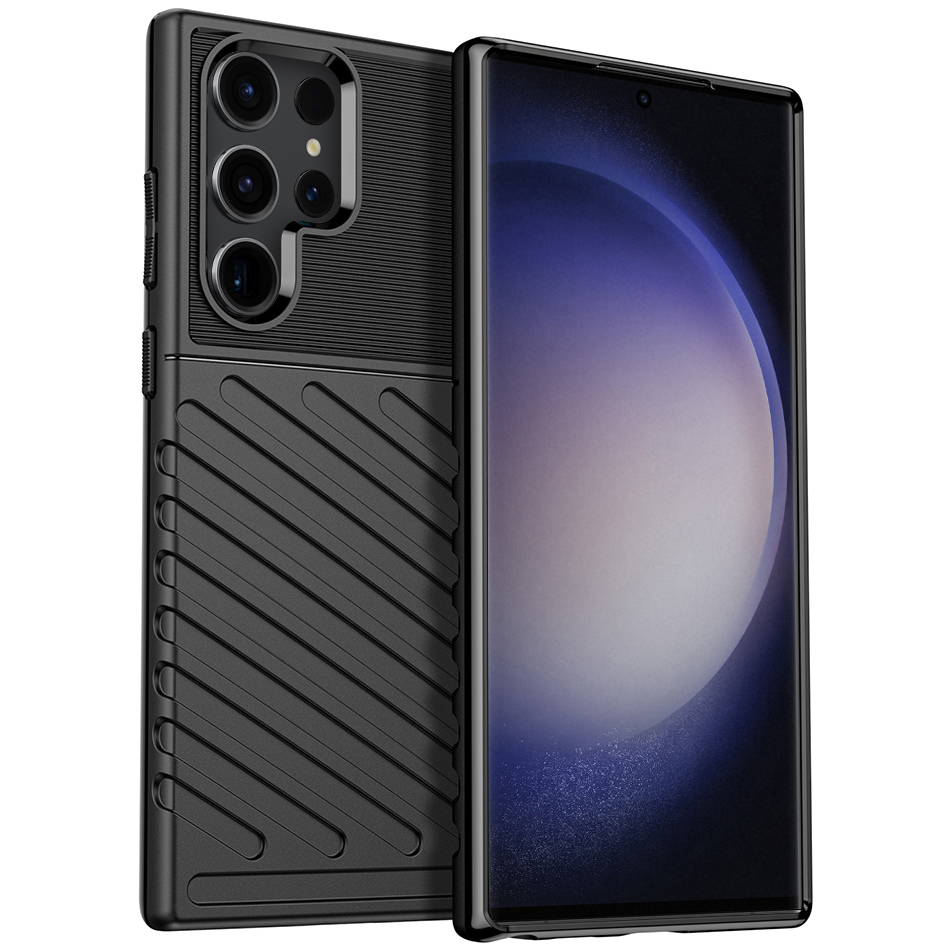 Samsung Galaxy S23 Ultra Telefontok - Thunder fekete ütésálló szilikon hátlap tok