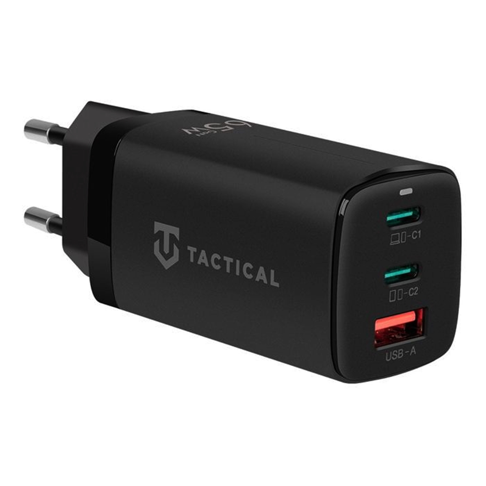 Tactical Flashbang GaN Hálózati töltő - 1 USB / 2 Type-C (USB-C) porttal, univerzális hálózati gyorstöltő, fekete 65W