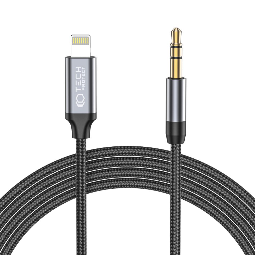 TECH-PROTECT ULTRABOOST Adapter Lightning - Jack (3,5mm) adapter fekete, 1m