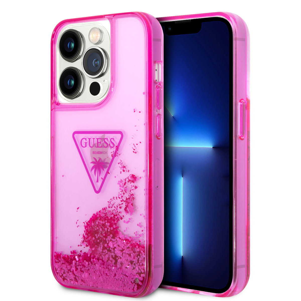 iPhone 14 Pro Telefontok - Guess Liquid Glitter - kemény hátlaptok - Pink