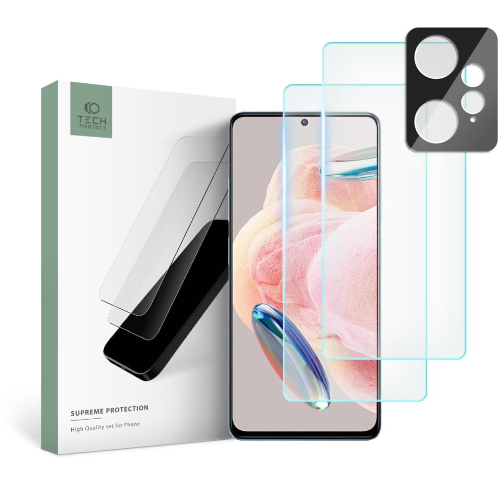 Xiaomi Redmi Note 12 4G / LTE Üvegfólia - TECH-PROTECT Supreme - 2 db üvegfólia + 1db fekete keretes kamera védőkeret