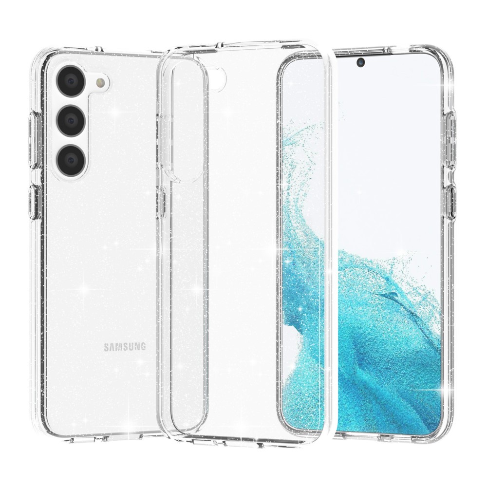 Samsung Galaxy S23 - Glitter Telefontok - átlátszó csillámos műanyag hátlap tok, szilikon kerettel