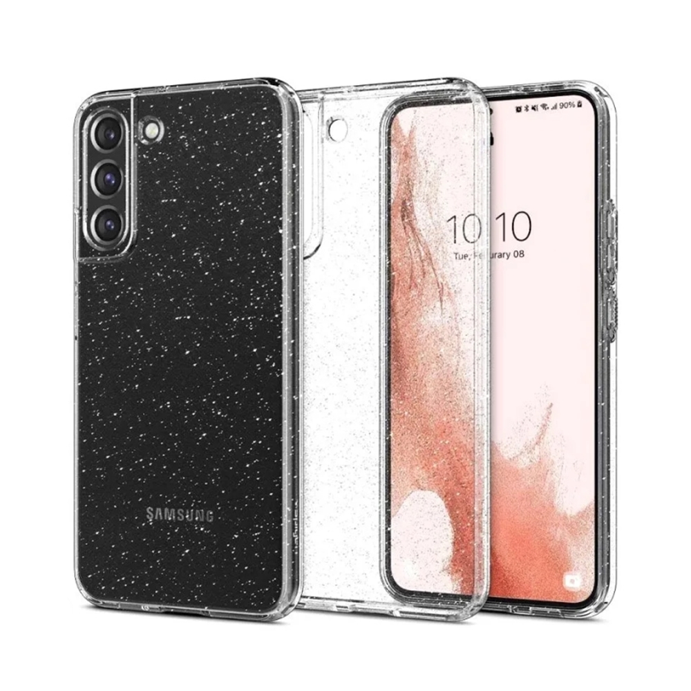 Samsung Galaxy S22 Telefontok - Glitter - átlátszó csillámos műanyag hátlap tok, szilikon kerettel