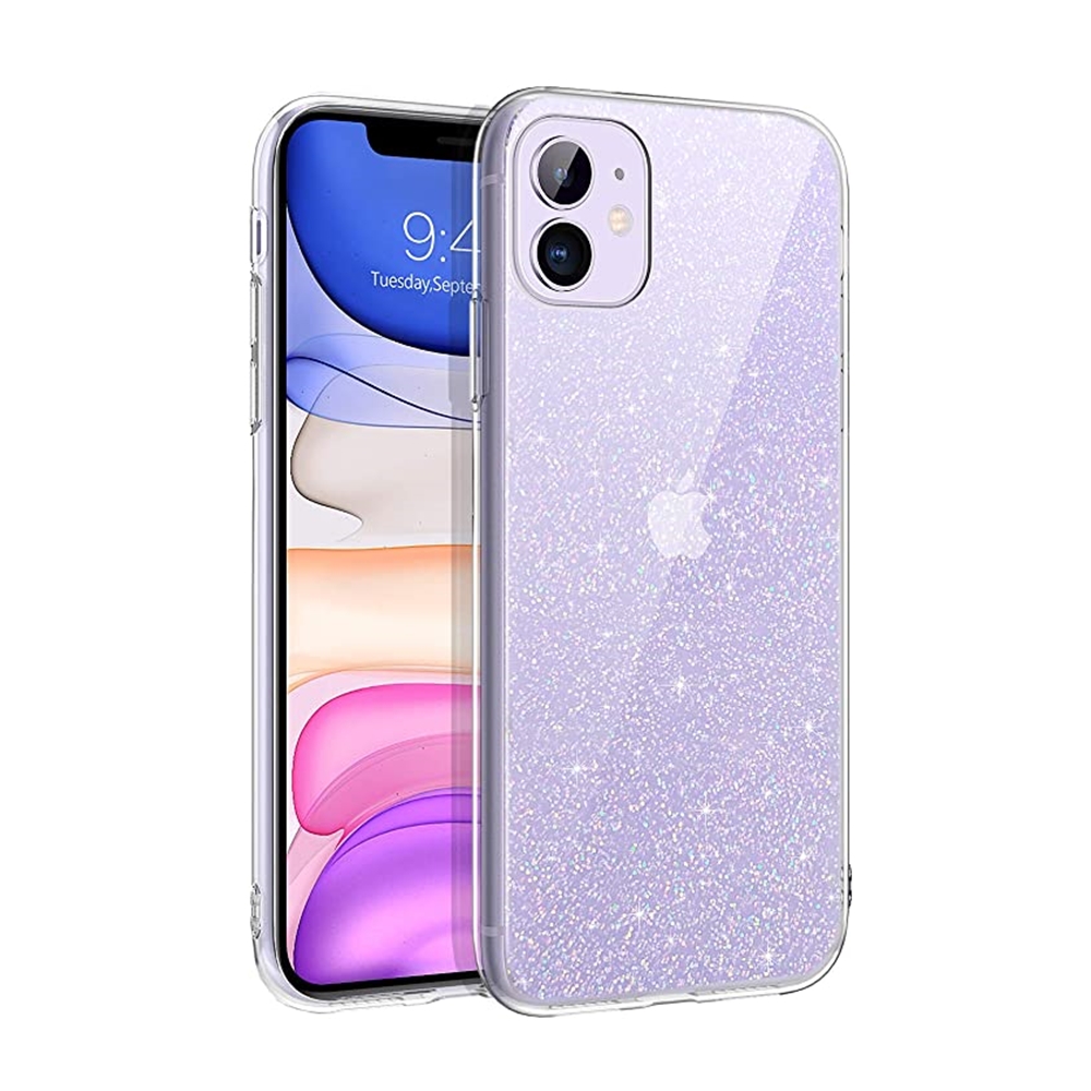iPhone 11 Telefontok - Glitter - átlátszó csillámos műanyag hátlap tok, szilikon kerettel
