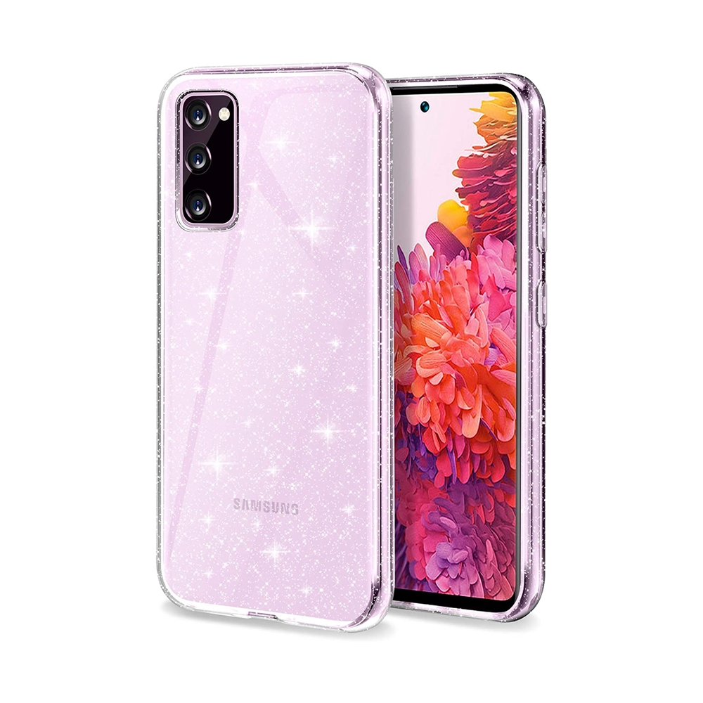 Samsung Galaxy S20 FE Telefontok - Glitter - átlátszó csillámos műanyag hátlap tok, szilikon kerettel