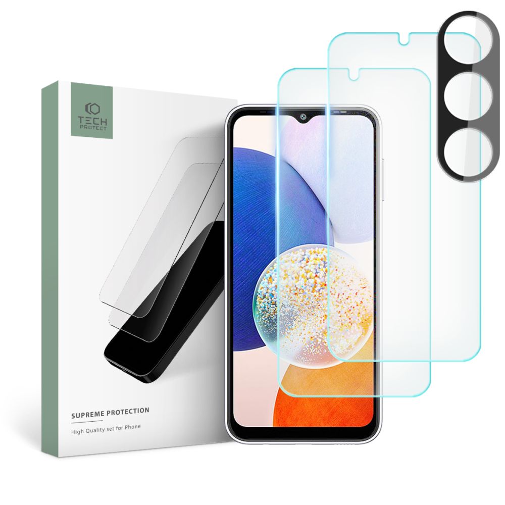 Samsung Galaxy A14 4G / LTE (A145) üvegfólia- TECH-PROTECT Supreme - 2 db üvegfólia + 1db fekete keretes kamera védőkeret