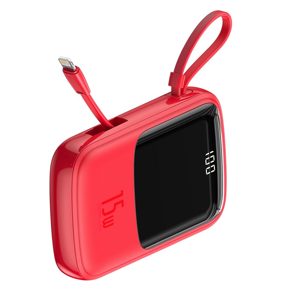 BASEUS QPow Powerbank - piros power bank 10000 mAh, LED kijelzővel Lightning kábellel