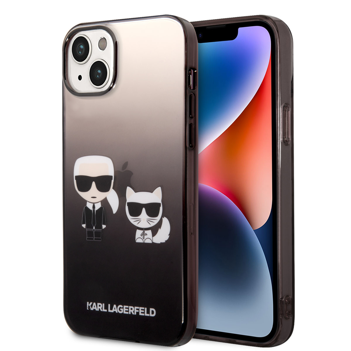 iPhone 14 Plus Telefontok - Karl Lagerfeld - K&C - fekete- átlátszó hátlap tok