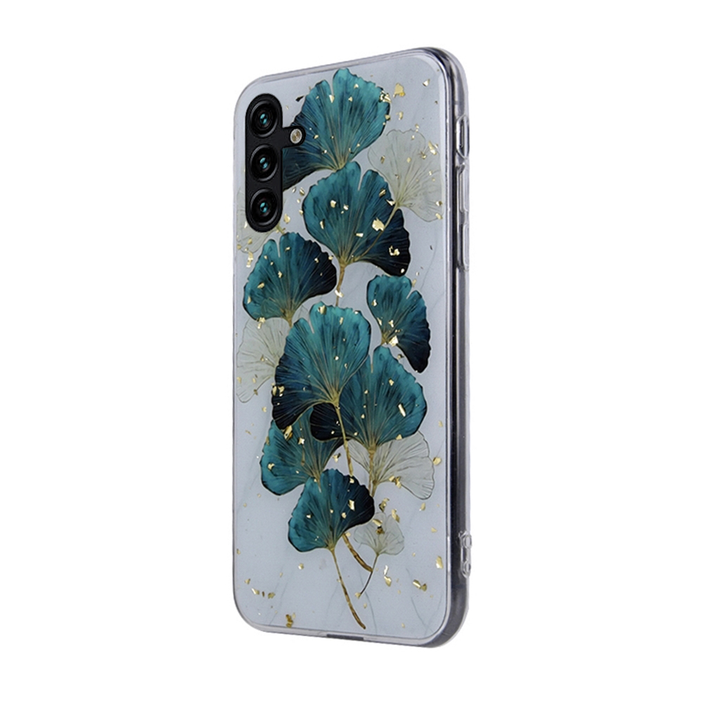 Samsung Galaxy A14 4G / LTE (A145) Telefontok - Gold Glam levelek - mintás műanyag hátlap tok, szilikon kerettel