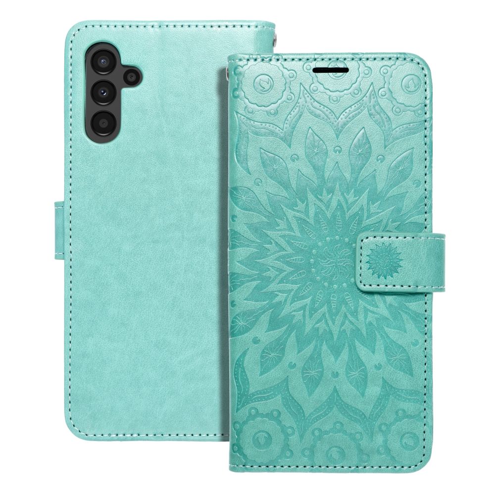 Samsung Galaxy A13 5G Telefontok - MEZZO mandala mintás zöld mágneses szilikon keretes könyvtok