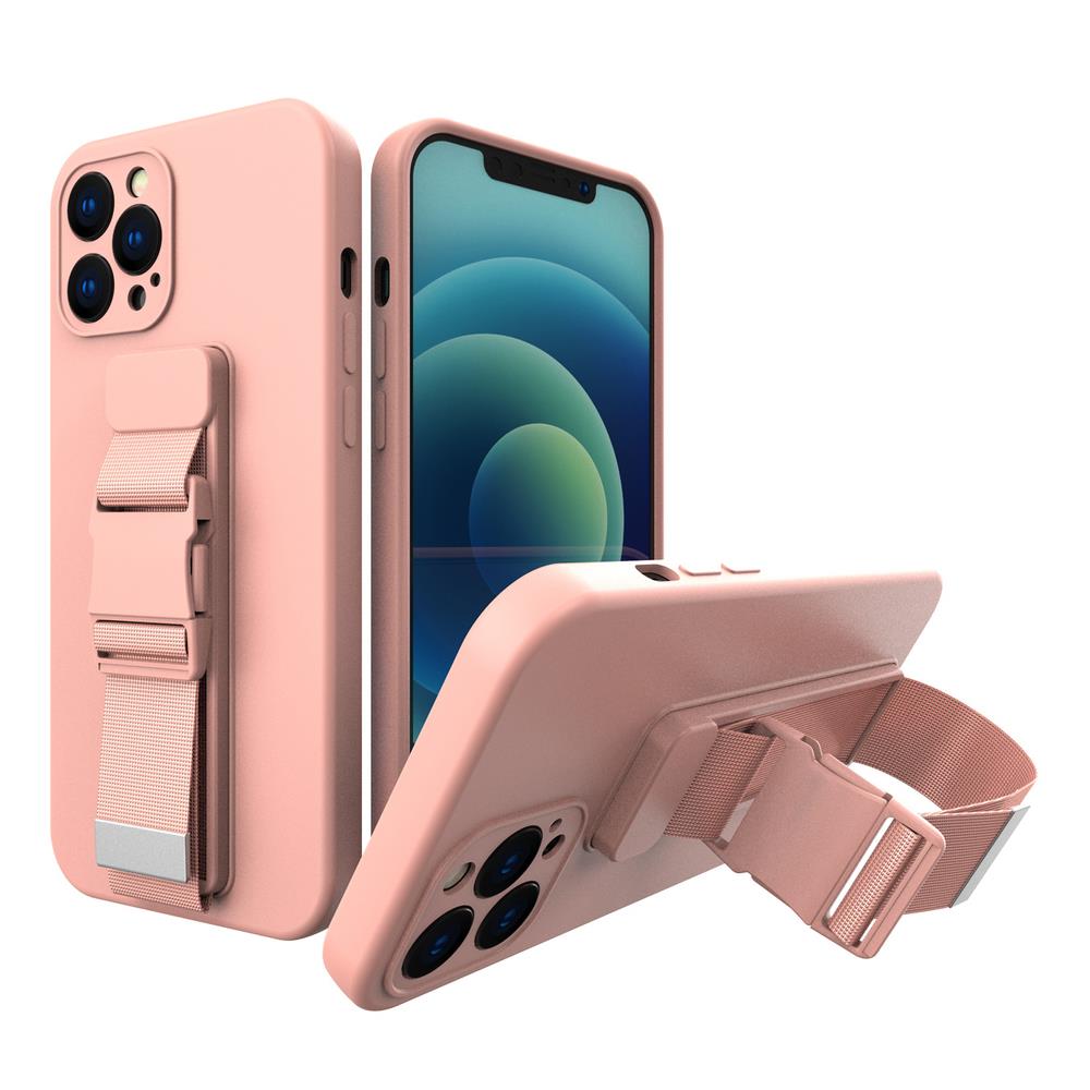 iPhone 13 mini Telefontok - pink szilikon hátlap tok, karra, vállra, derékra helyezhető pántokkal