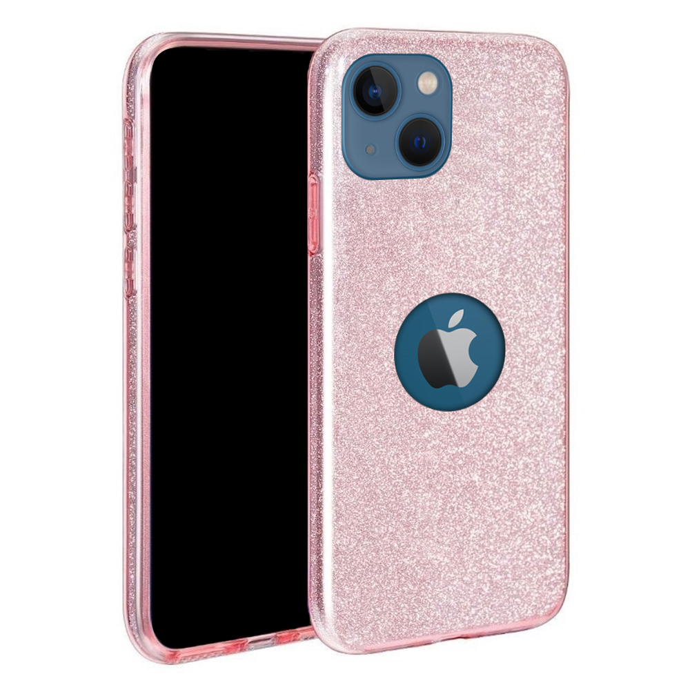 iPhone 14 Telefontok - Pink Shiny tok (Apple logónál kivágással)