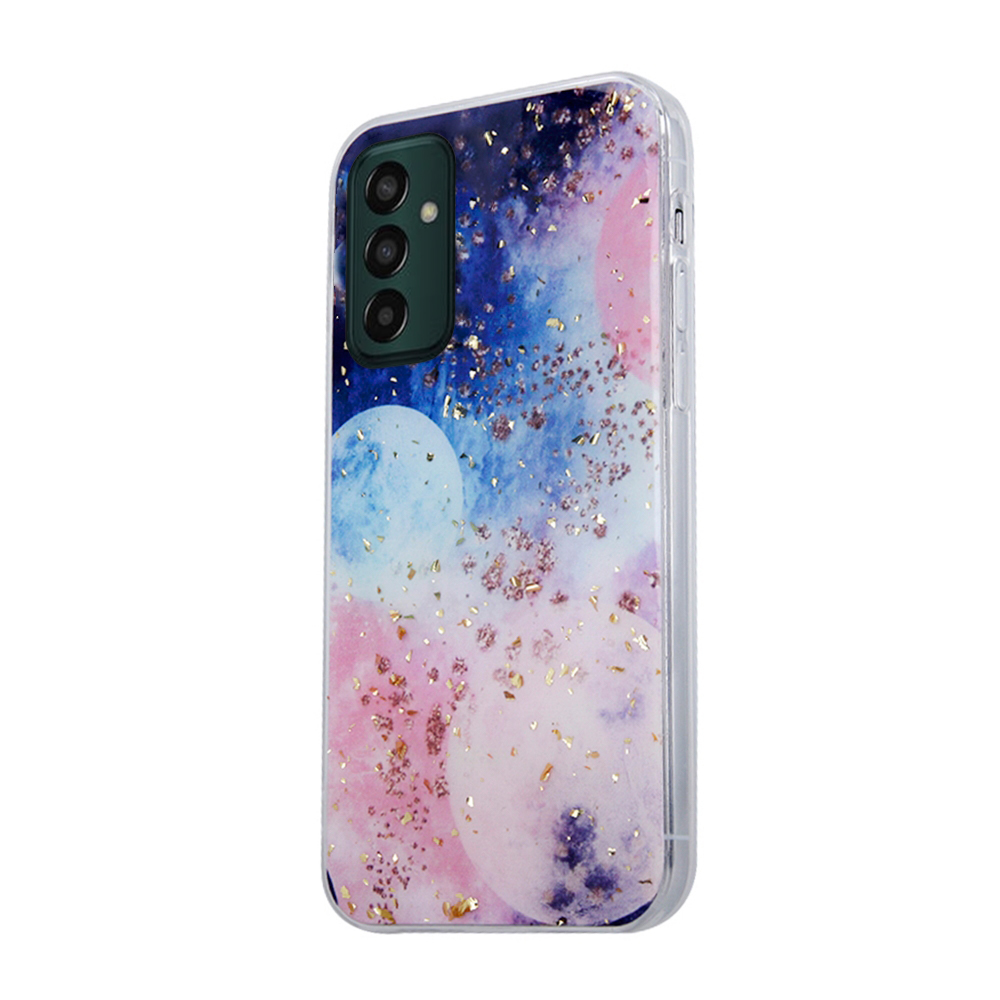 Samsung Galaxy M13 (M135) Telefontok - Gold Glam Galactic - mintás műanyag hátlap tok, szilikon kerettel