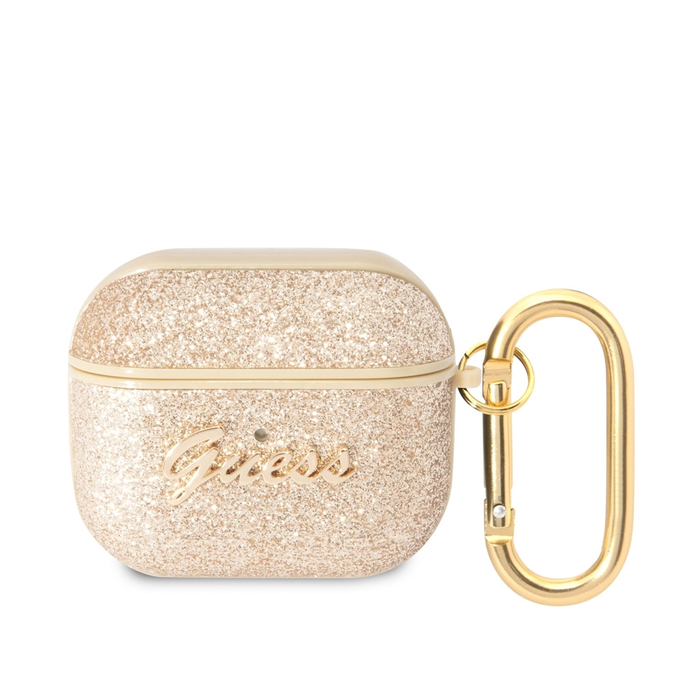 Guess Glitter - AirPods 3 tartó - arany csillámos, műanyag Airpods 3 tartó