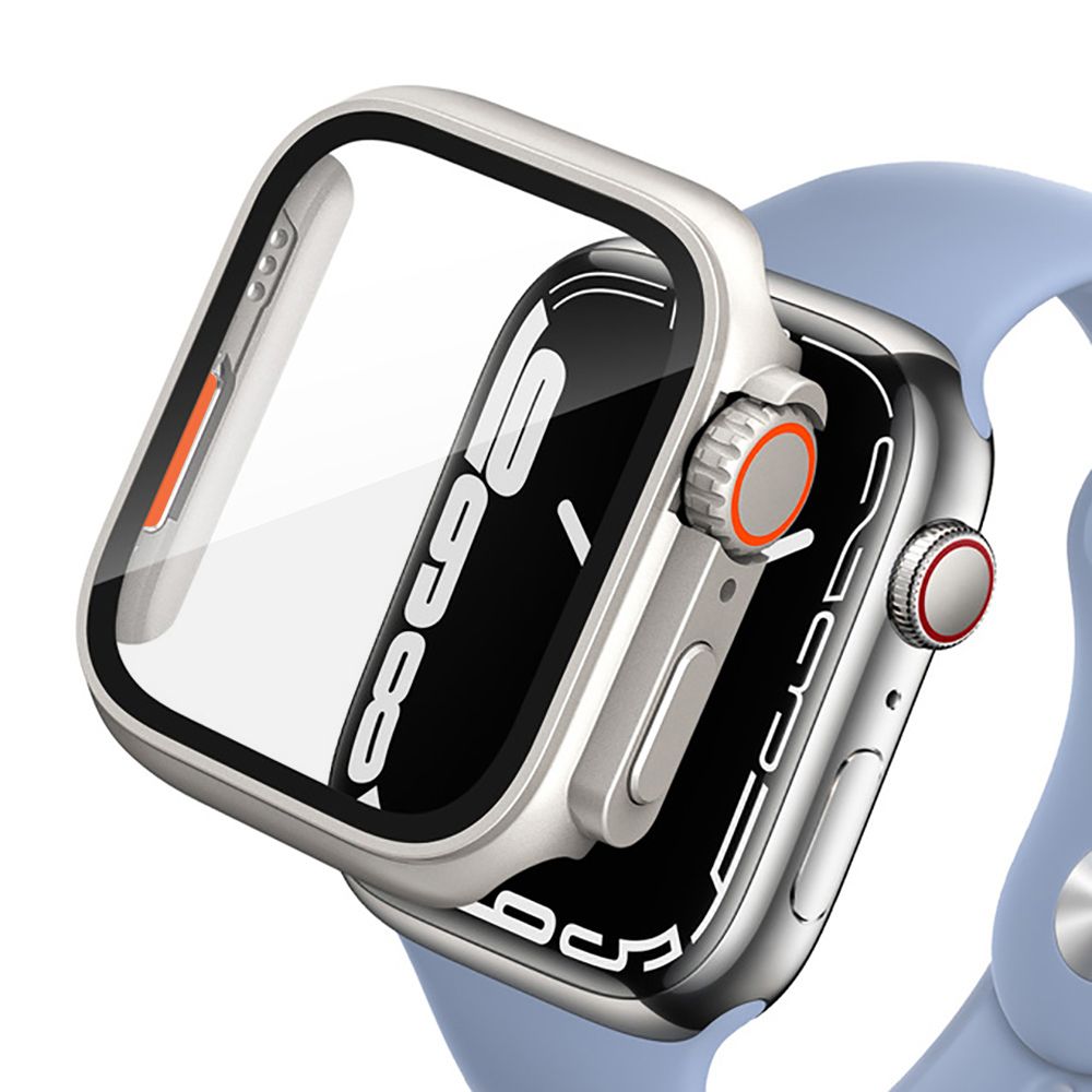 Okosóra védő tok - Tech-Protect Defense360 - ezüst/narancs műanyag/üveg védő tok Apple Watch 7 / 8 / 9 (45mm) okosórához