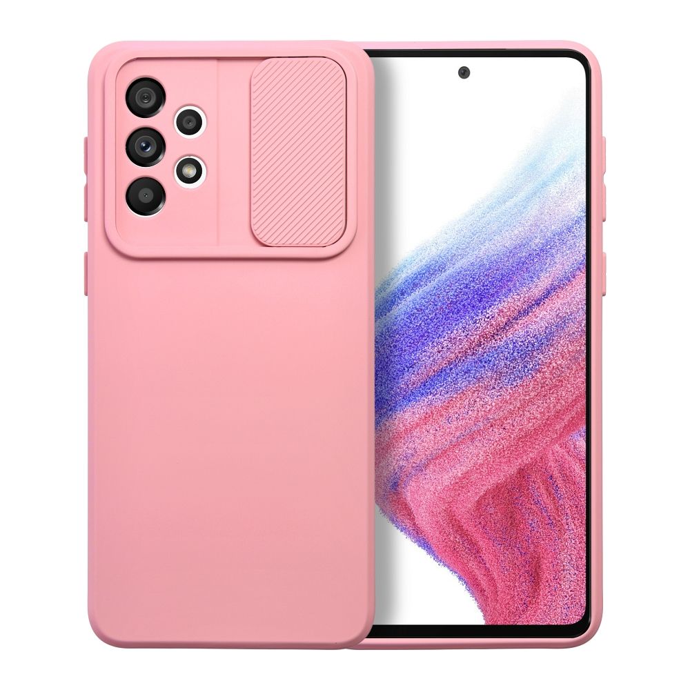 Samsung Galaxy A53 5G Telefontok - Slider csúsztatható kameravédős pink szilikon hátlap tok