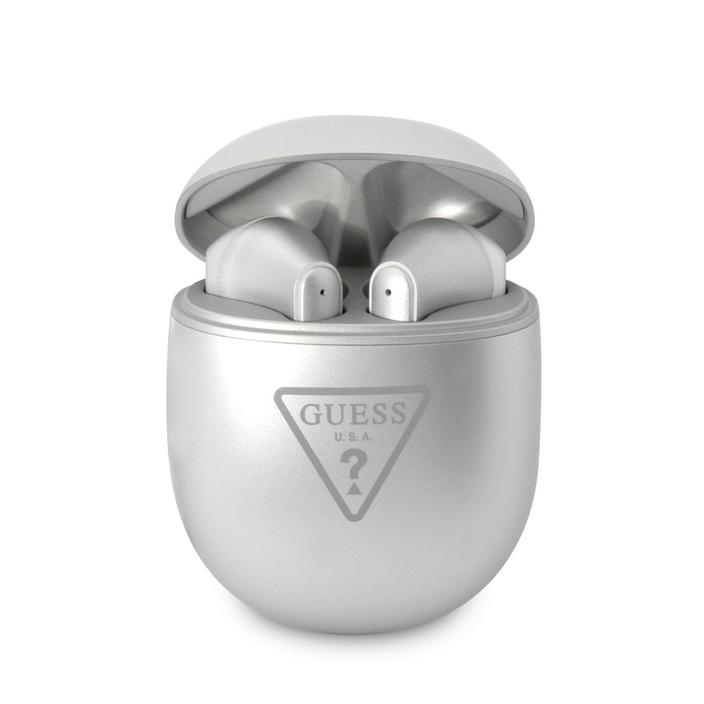 Guess True Headset - ezüst vezeték nélküli stereo bluetooth headset, töltőtokkal