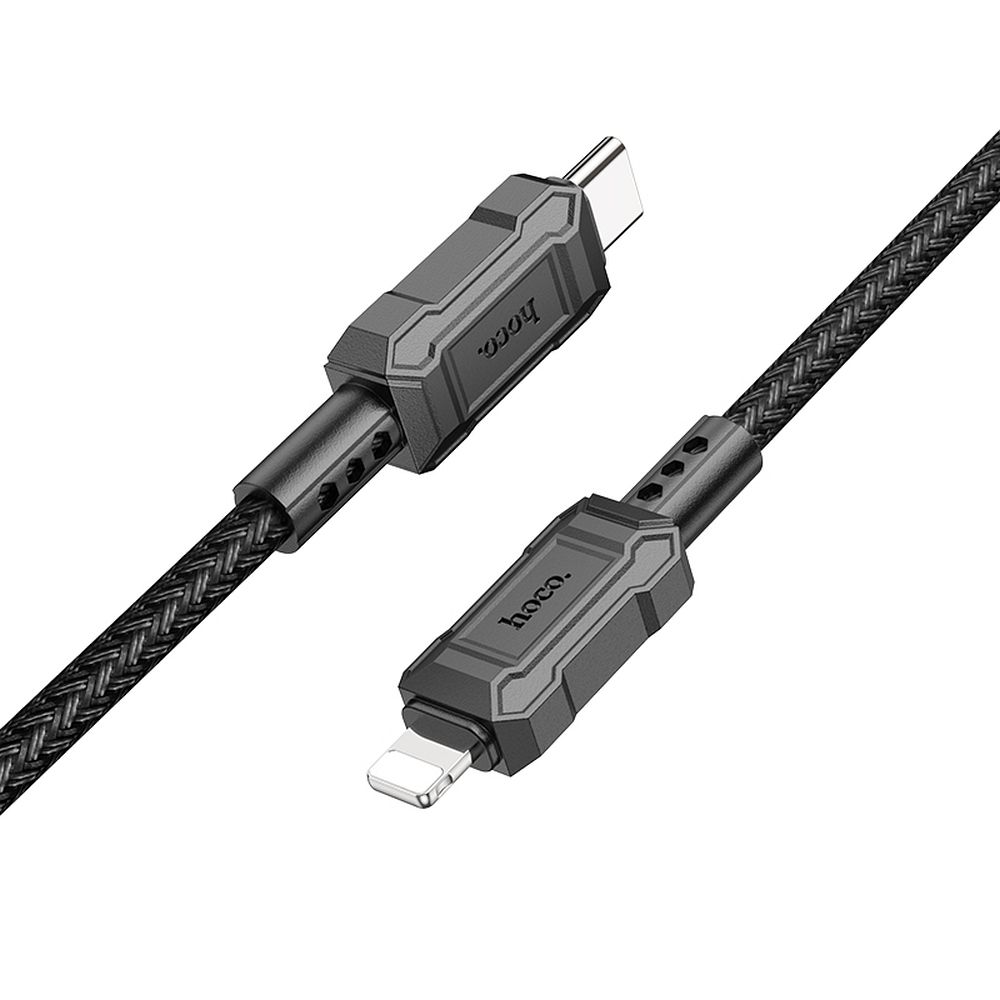 HOCO X94 Kábel - Lightning / Type-C (USB-C) fekete szövet gyorstöltő kábel 1m, 2,4A