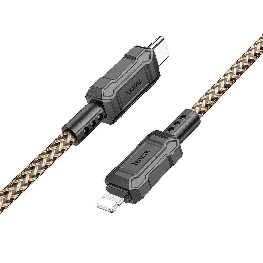 HOCO X94 Kábel - Lightning / Type-C (USB-C) fekete/arany szövet gyorstöltő kábel 1m, 2,4A