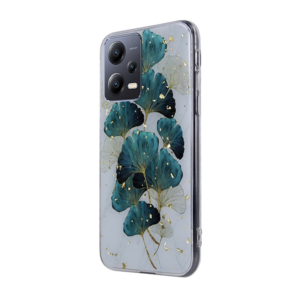 Xiaomi Redmi Note 12 5G Telefontok - Gold Glam levelek - mintás műanyag hátlap tok, szilikon kerettel