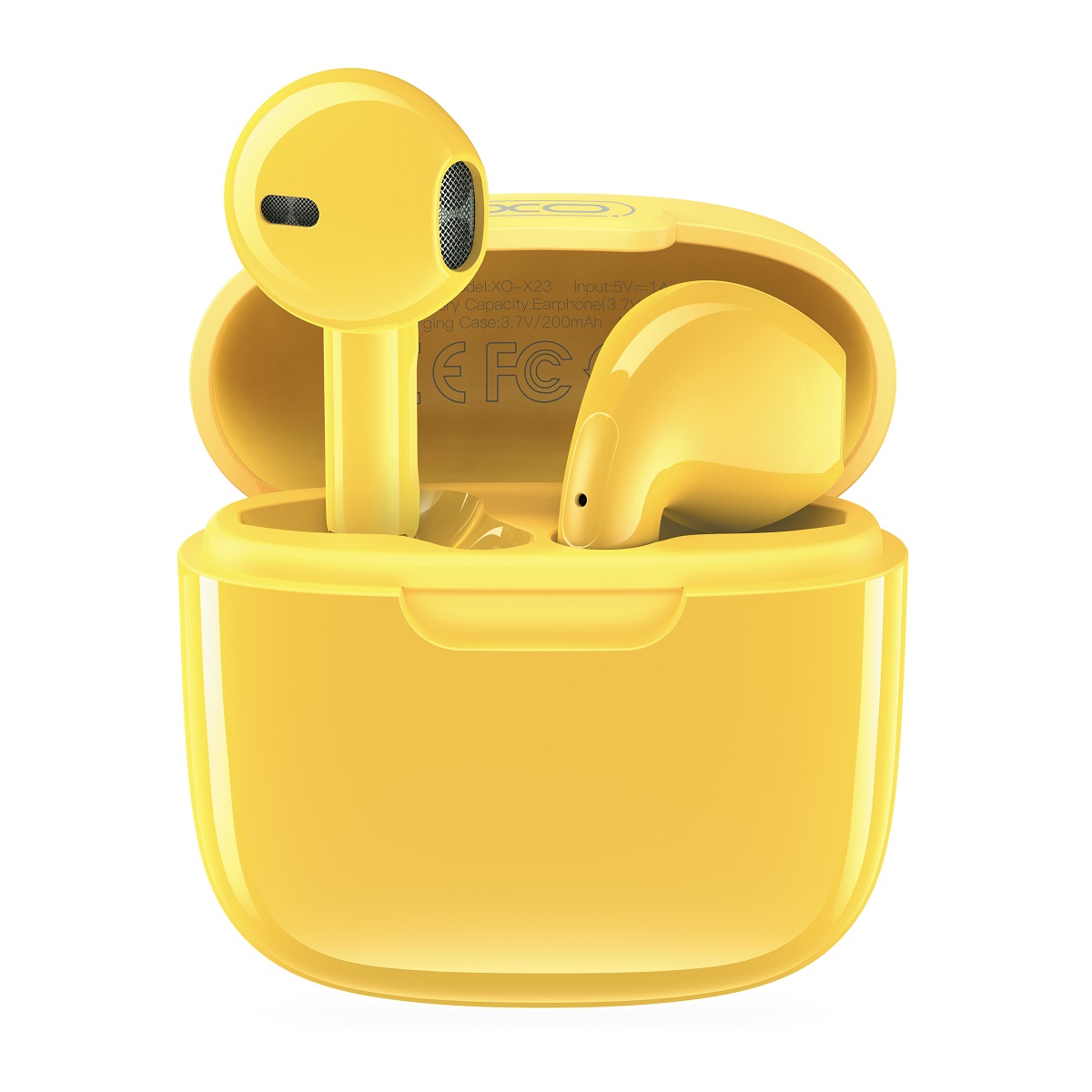 XO X23 Headset - sárga bluetooth headset, töltő tokkal