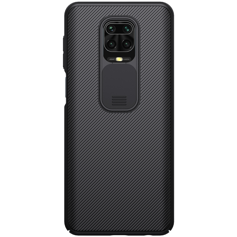 Samsung Galaxy M22 Telefontok - Nillkin csúsztatható kameravédős fekete hátlap tok