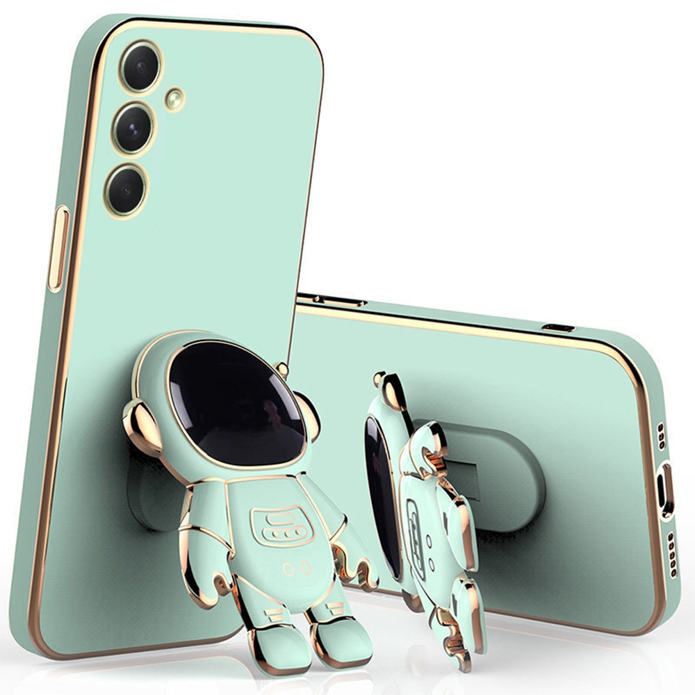 Samsung Galaxy A34 5G Telefontok - Asztronauta - zöld/arany szilikon hátlap tok, kitámasztóval