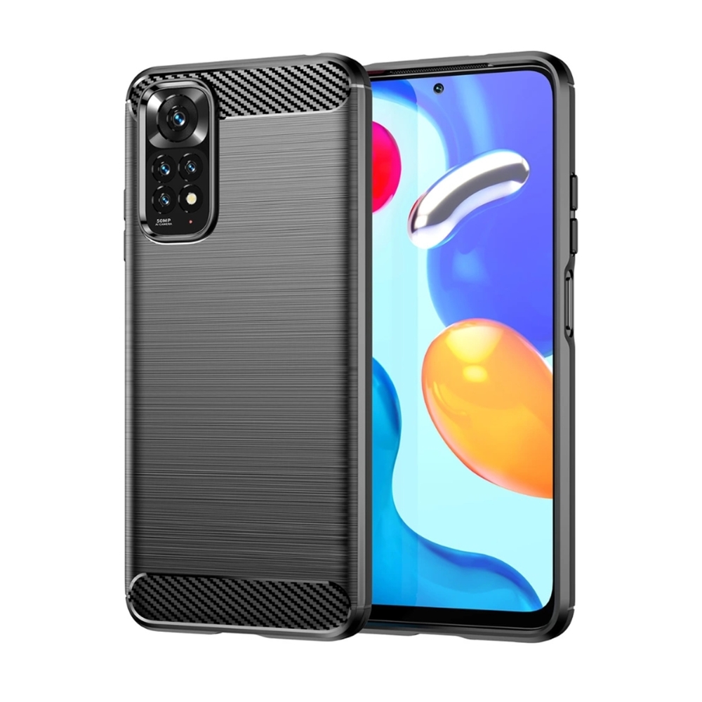 Xiaomi Redmi Note 11 Telefontok - Carbon Fiber fekete szilikon tok