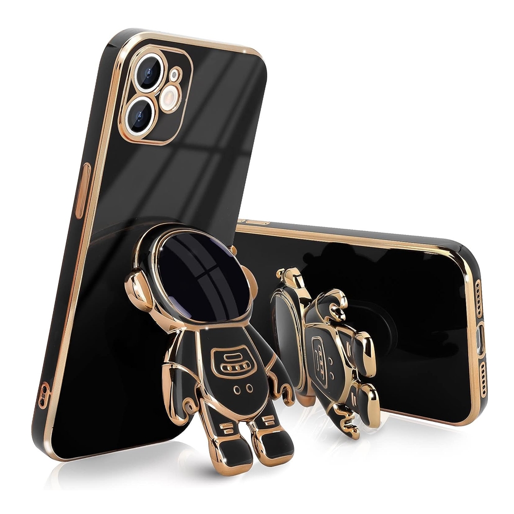 iPhone 11 Telefontok - Asztronauta - fekete/arany szilikon hátlap tok, kitámasztóval