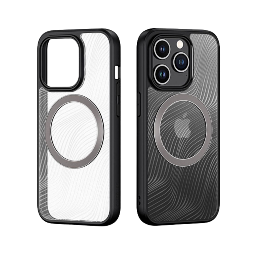 iPhone 15 Pro Telefontok - DUX DUCIS Aimo Mag - MagSafe kompatibilis átlátszó hátlap tok, fekete kerettel