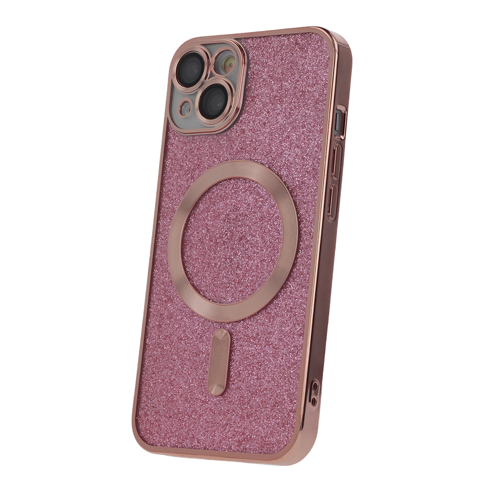 iPhone 14 Pro Telefontok - Glitter Chrome - MagSafe kompatibilis pink / átlátszó szilikon tok