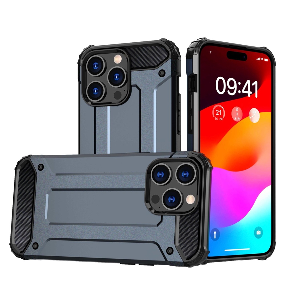 iPhone 15 Pro Max Telefontok - Defender II kék ütésálló hátlap tok