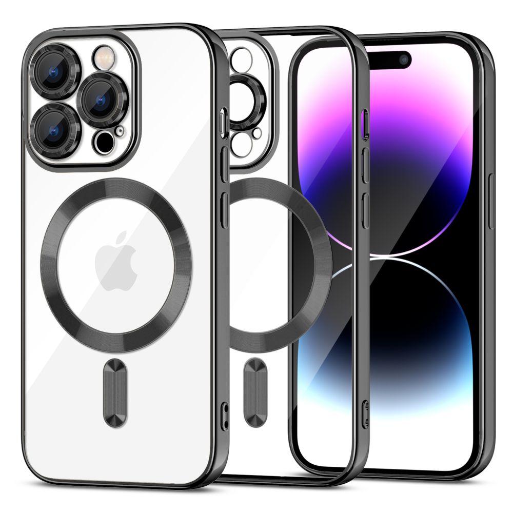 iPhone 15 Pro Telefontok - Tech-Protect Magshine - MagSafe kompatibilis átlátszó/fekete hátlap tok