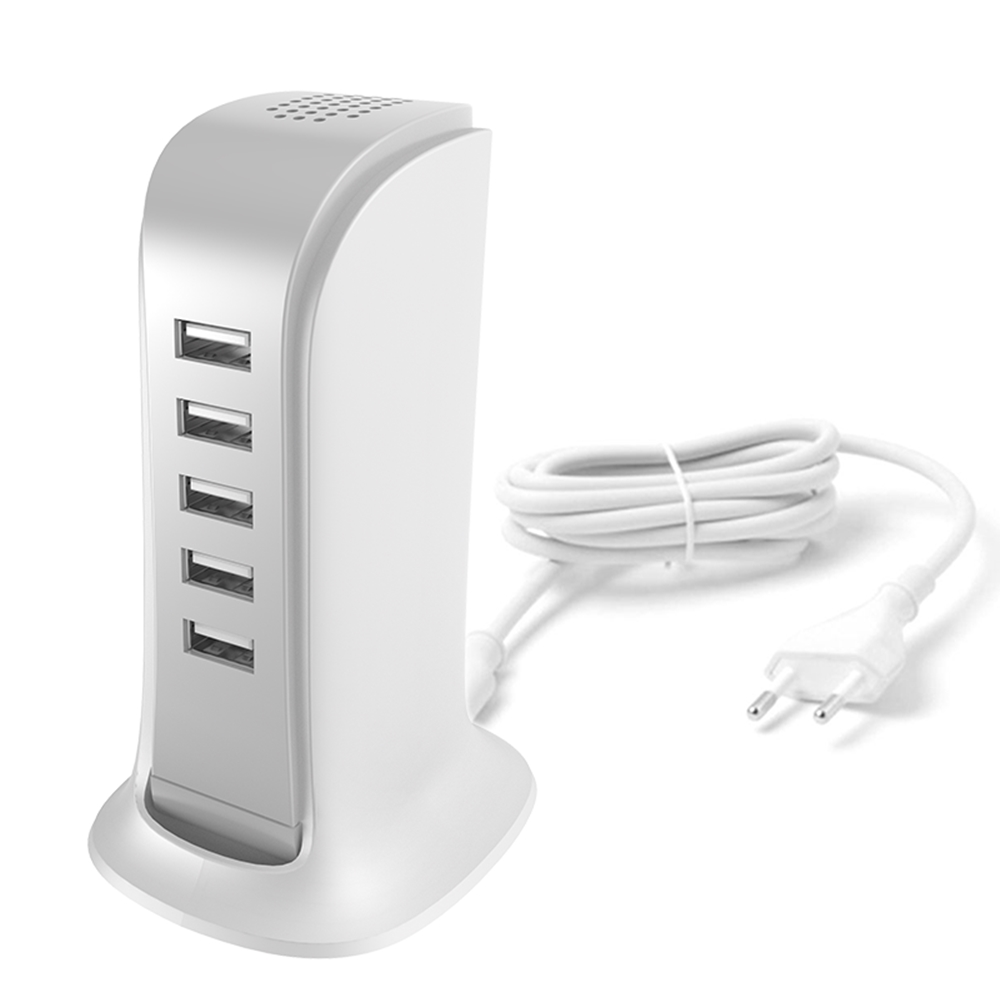 DUDAO A5EU Hálózati töltő - 5 USB porttal, univerzális hálózati töltő, fehér, 5A