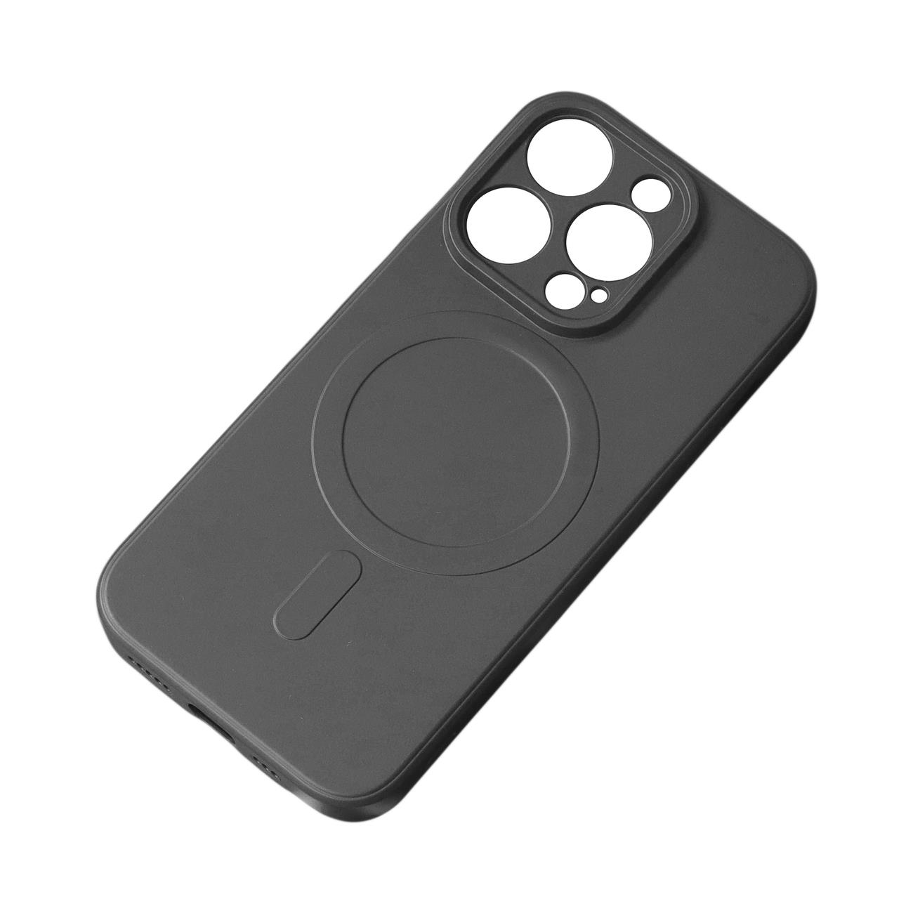 iPhone 15 Pro Telefontok - MagSafe kompatibilis fekete szilikon hátlap tok
