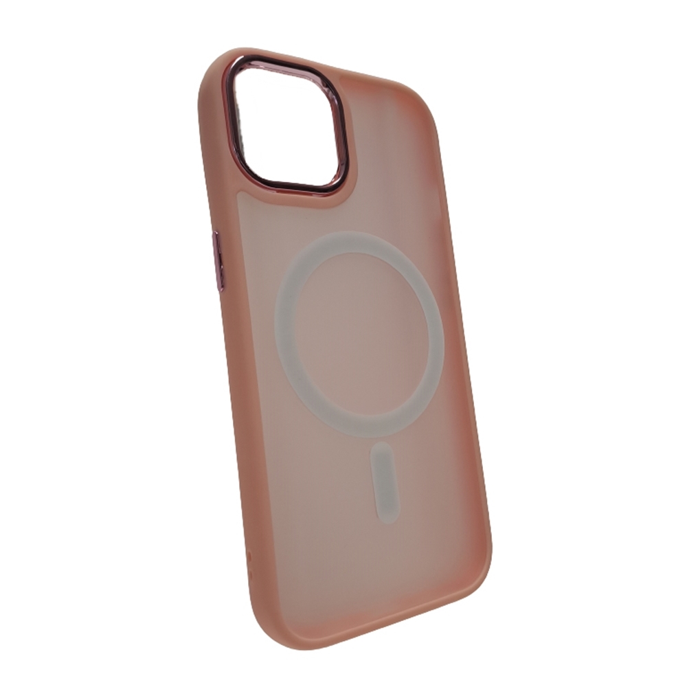 iPhone 15 Pro Max Telefontok - MagSafe kompatibilis pink áttetsző műanyag hátlap tok, pink szilikon kerettel